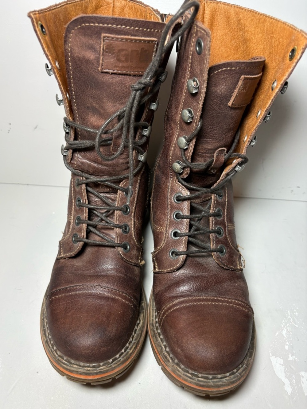The Art Company Brown Leather Zip-Up Combat Boots | Flexibi Sole | Made in Spain